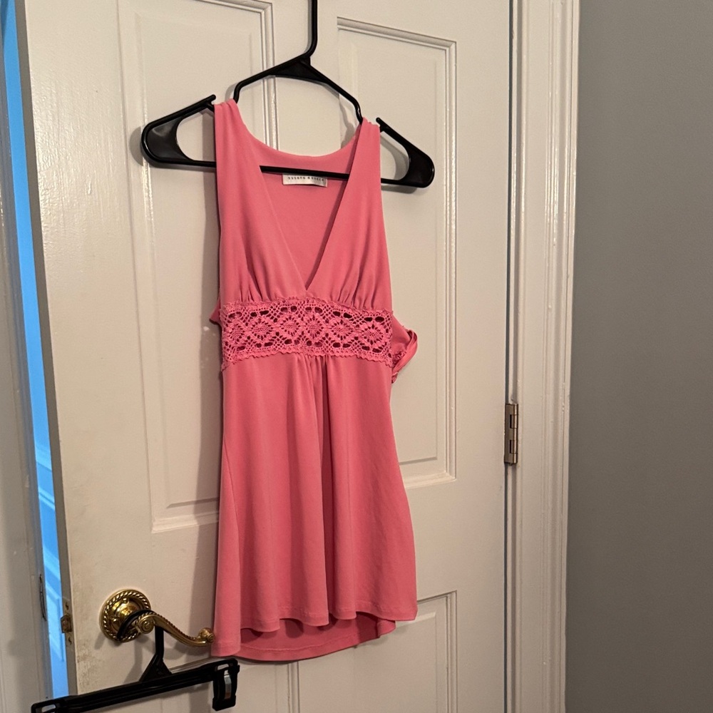 Susana Monaco Pink Crochet Detail Tank Top